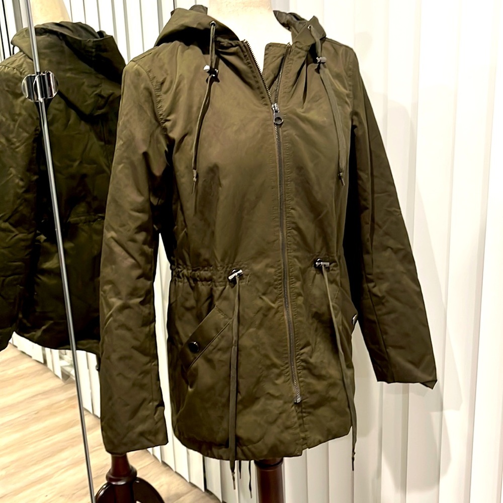 Olive colored H&M LOGG jacket with hoodie